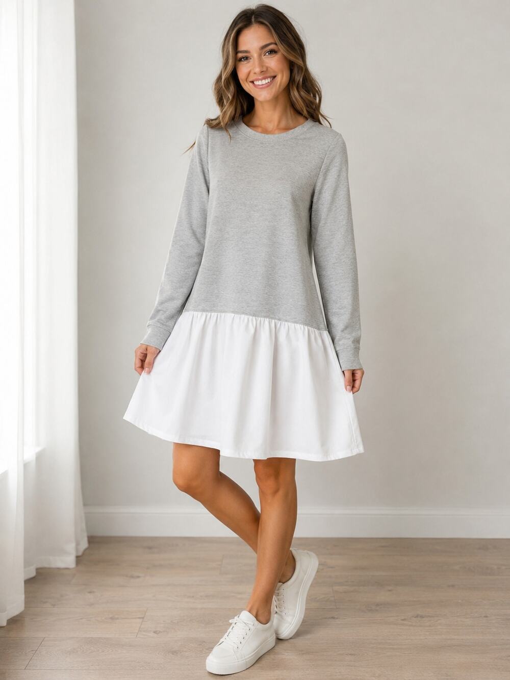 Addison Bay Women's SZ L Swing Dress Heather Gray & White NWT $178
